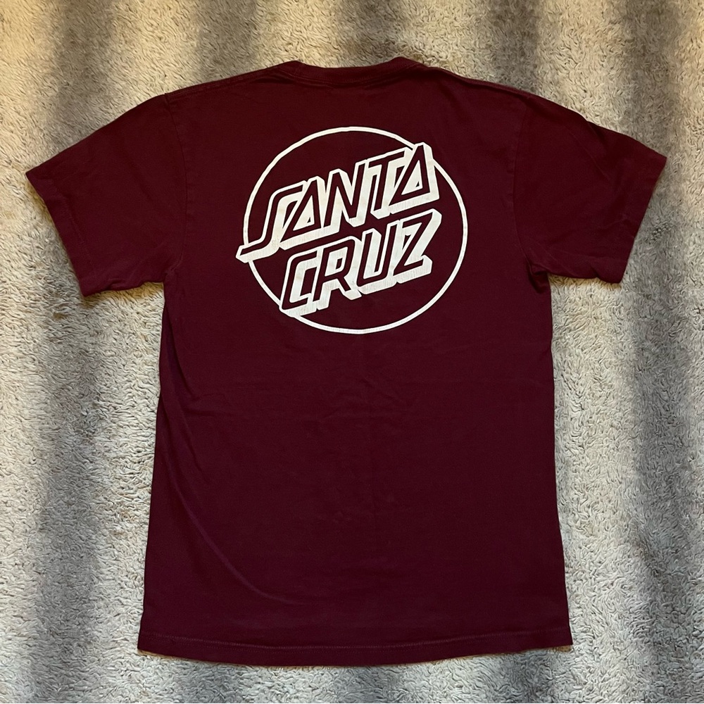 Santa Cruz Skateboards Men's Small Maroon T-Shirt White Classic Logo Skate Tees